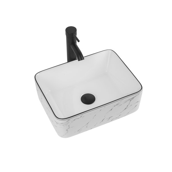 KGAR 16''x12'' Marbling Ceramic Rectangular Vessel Bathroom Sink without Overflow Wayfair